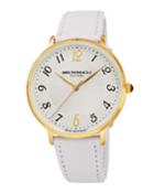 36mm Roma 1221 Leather Watch, White/gold