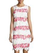 Floral-lace Sleeveless Sheath Dress, Pink/multi