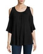 Cold-shoulder 3/4-sleeve Top, Black