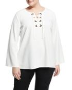 Lace-front Bell-sleeve Top, Ivory,