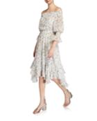 Off-the-shoulder Floral-printed Swiss Dot Ruffle Dress W/