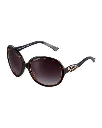 Thinline Round Havana Plastic Sunglasses, Tortoise