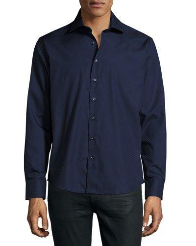 Textured Long-sleeve Sport Shirt, Admiral Blue