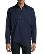 Textured Long-sleeve Sport Shirt, Admiral Blue