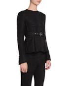 Long-sleeve Crewneck Belted Jacket