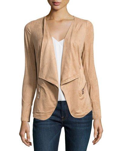Faux-suede Drape-front Jacket, Camel