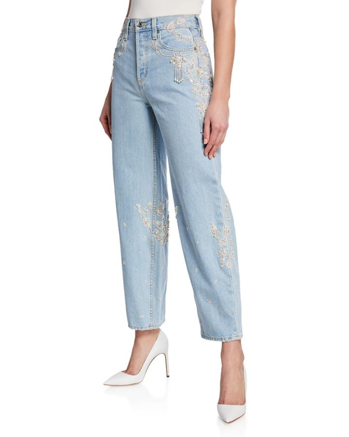 Nana Pearscent-embellished Embroidered Jeans