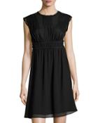 Lace-trim Crepe-georgette Dress, Black