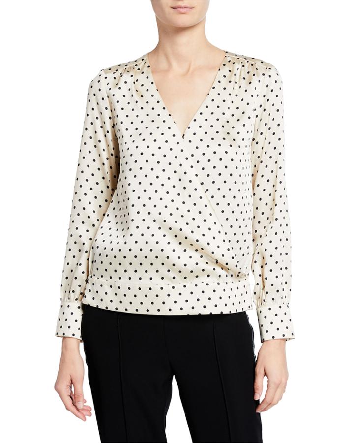 Stassi Polka Dot Surplice Faux-wrap Blouse