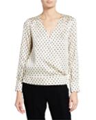 Stassi Polka Dot Surplice Faux-wrap Blouse