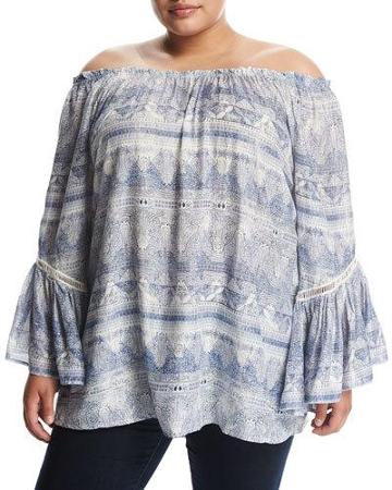 Ladder-stitch Flutter-sleeve Print Top, Multi,