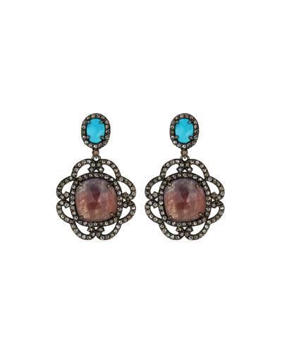 Sapphire, Turquoise & Diamond Drop Earrings