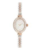 30mm Crystal Oval Watch W/ Pearly Strap, Rose Gold
