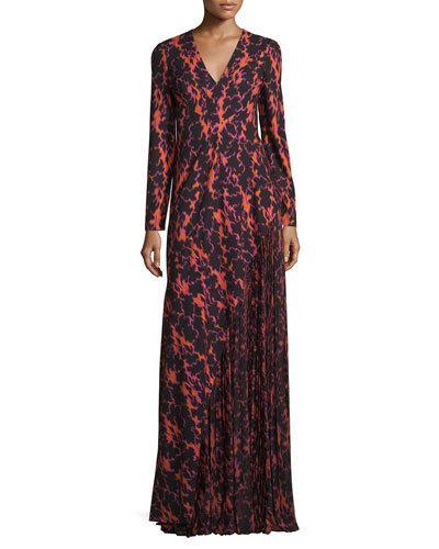 Ikat Printed Pleated-inset Gown