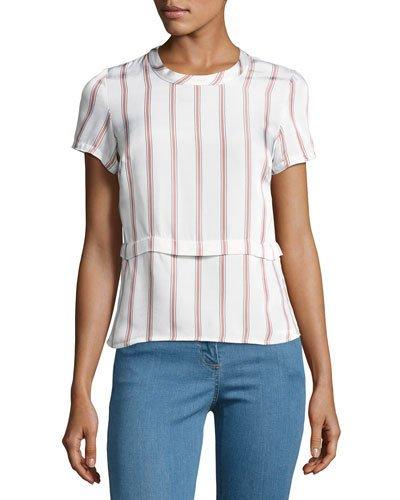 Short-sleeve Striped Poplin Tee, White