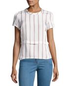 Short-sleeve Striped Poplin Tee, White
