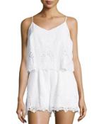 Layered Lace Sleeveless Short Jumpsuit, White