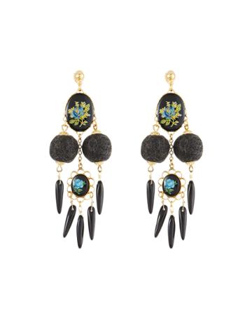 Charcoal Pompom Dangle Earrings