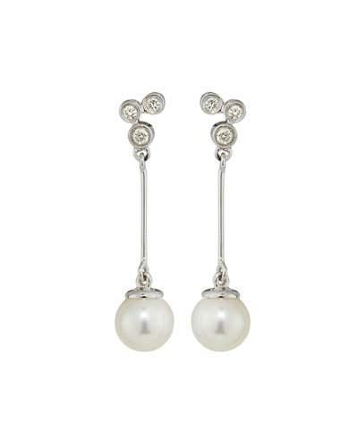 14k White Pearl & Tube-set Diamond Dangle Earrings