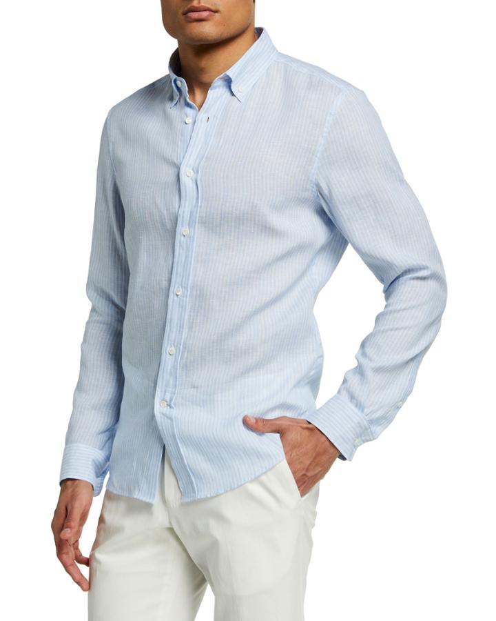 Men's Leisure-fit Edge Striped Linen