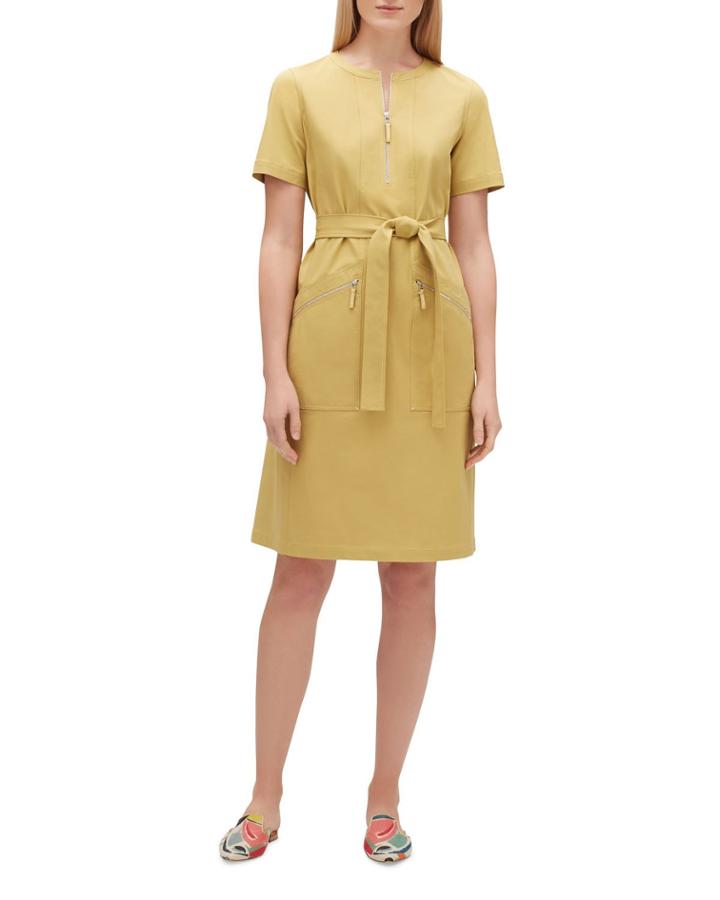 Elizabella Zip-front Short-sleeve Fundamental Bi-stretch Dress