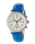 Csx Diamond Chronograph Watch W/ Patent Leather Strap, Pacific Blue