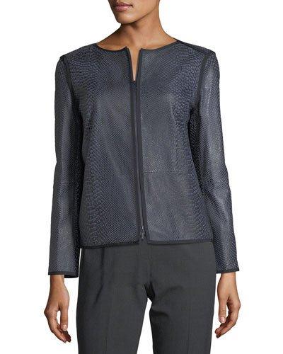 Keaton Embossed Leather Grosgrain-trim Jacket