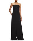 Beaded Strapless Wide-leg Jumpsuit, Black