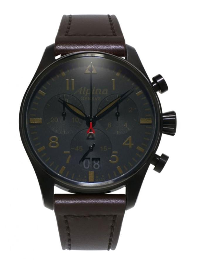 Men's Startimer Pilot 44mm Chronograph Watch W/ Leather Strap, Brown/black