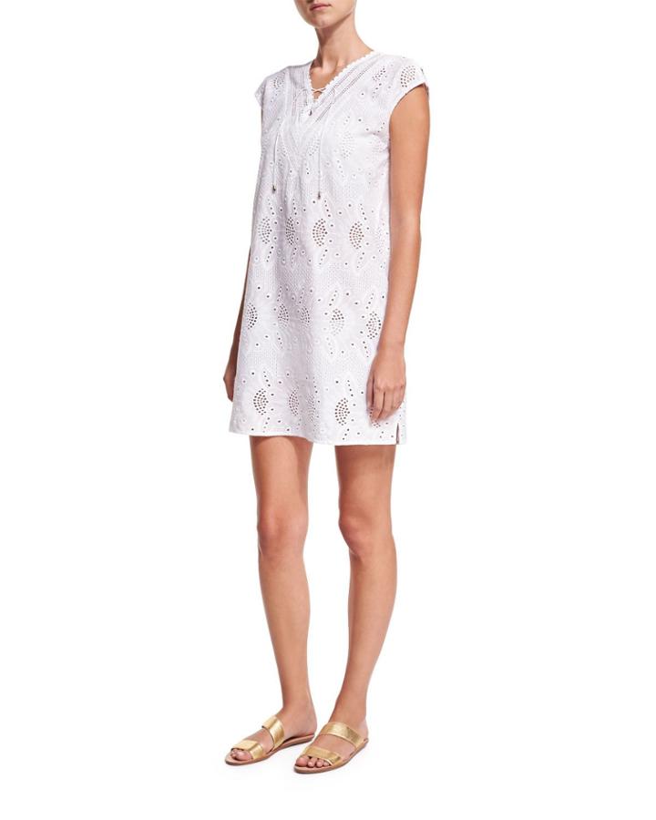 Broderie Cap-sleeve Eyelet Coverup Dress