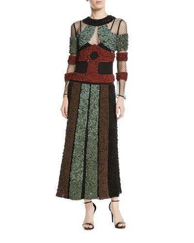High-neck Leather-applique Gown