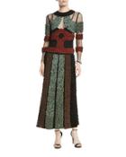 High-neck Leather-applique Gown