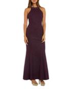 Bead Embellished Glittered-knit Halter Gown