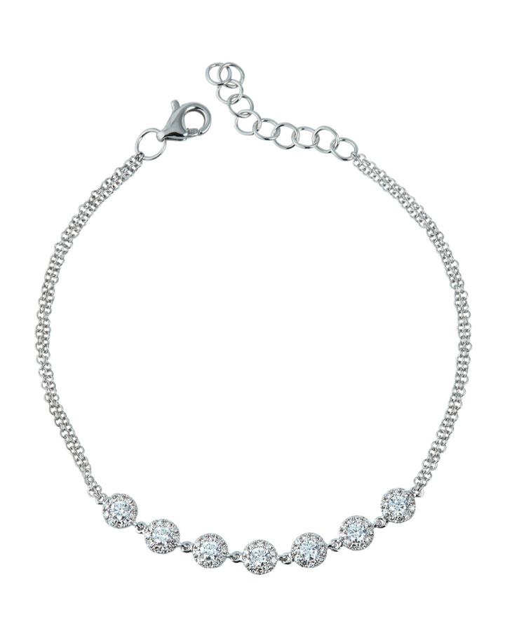 14k White Gold 7-diamond Station Chain Bracelet