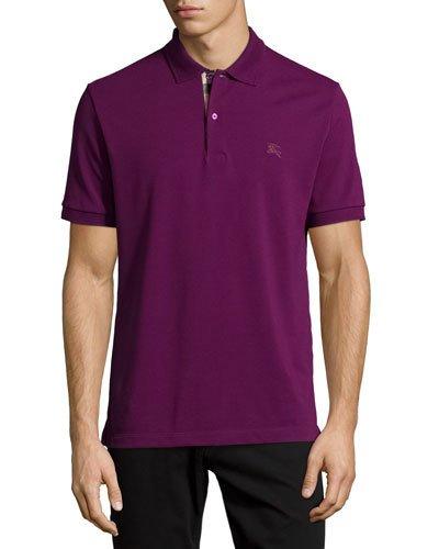 Check-placket Piqu&eacute; Polo Shirt, Amethyst