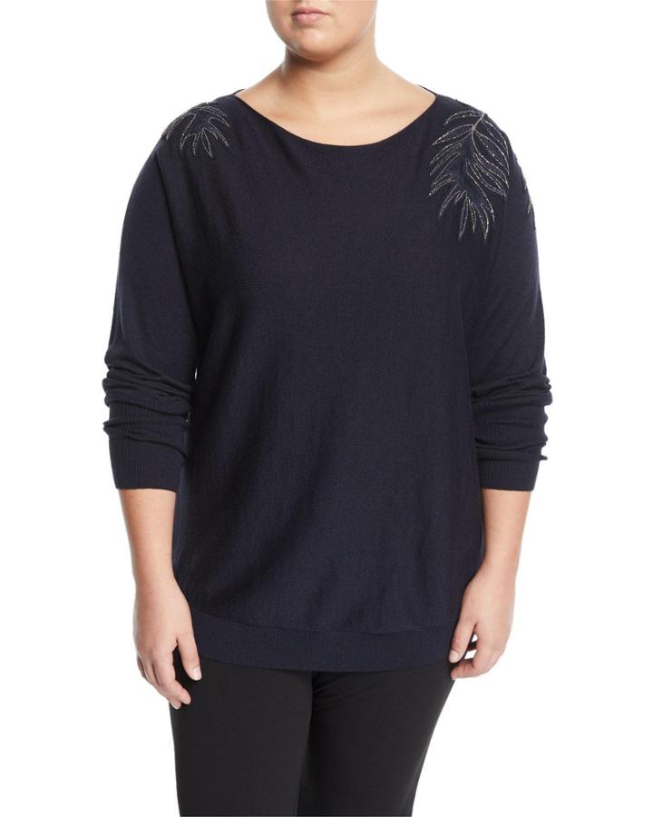 Dolman Pullover With Leaf Embellishment,