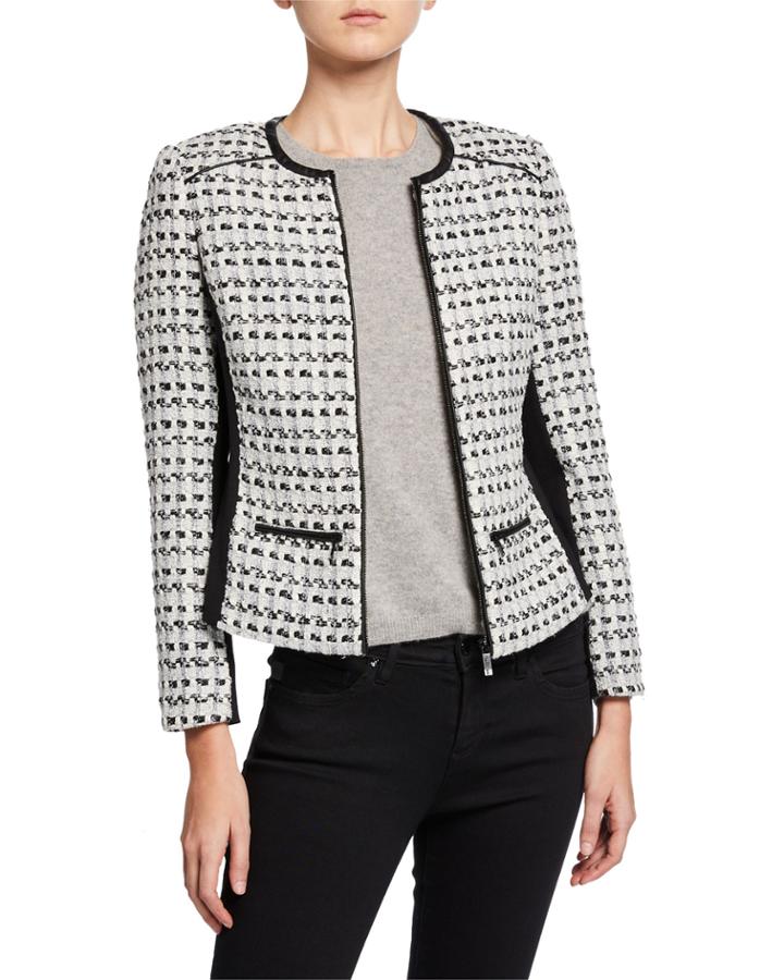 Zip-front Paneled Tweed Jacket