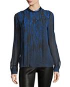 Terri Long-sleeve Pleated Snakeskin-print