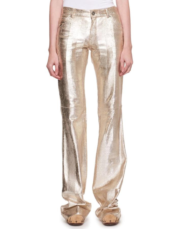 Metallic Textured Leather Flared Pants