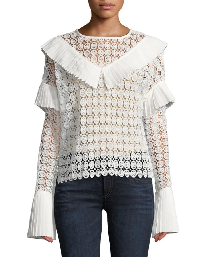 Ruffle-trimmed Medallion Crochet Blouse