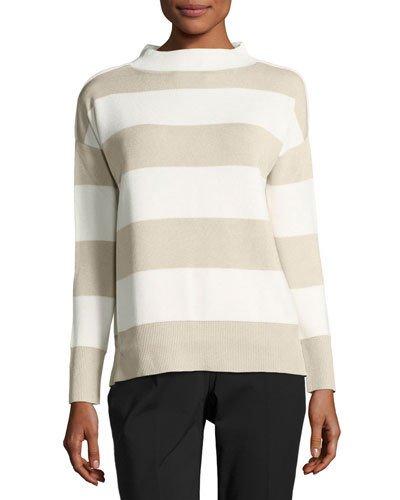 Relaxed Mock-neck Wide-stripe