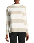 Relaxed Mock-neck Wide-stripe