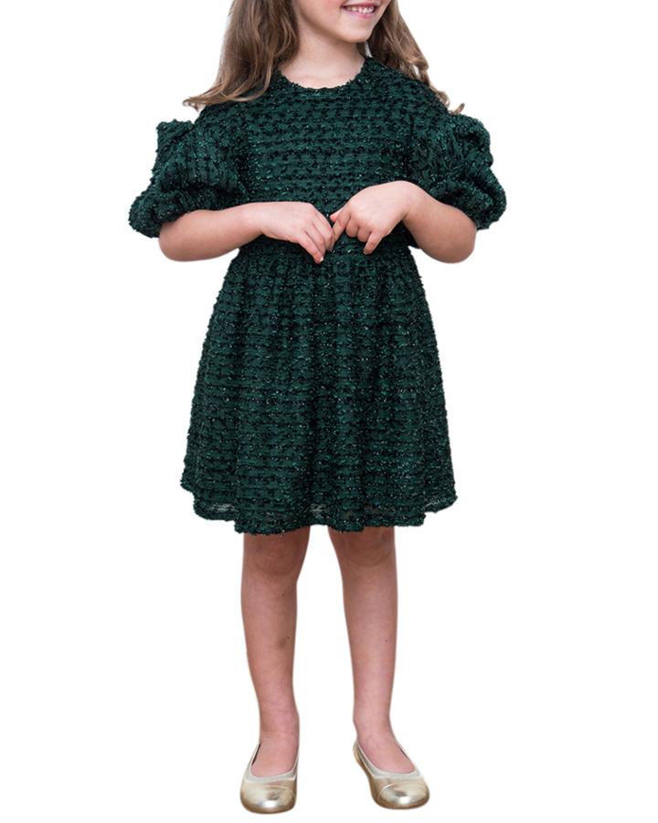 Boucle Sparkle Puffy Sleeve Dress,