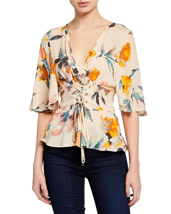 Abstract Floral Corset-front Top