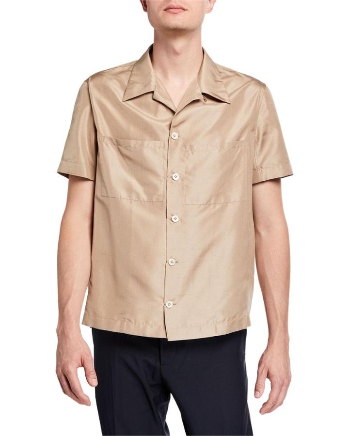 Men's Silk Short-sleeve Button-down