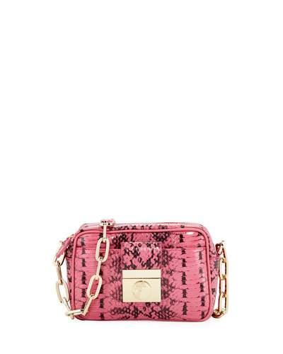 Snake-print Zip Crossbody Bag, Pink