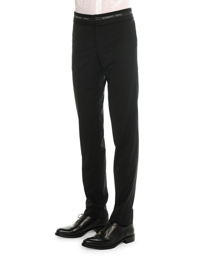 Logo-waist Wool Trousers, Black