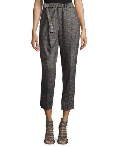 Chevron Cashmere Slouchy Pants, Black/white