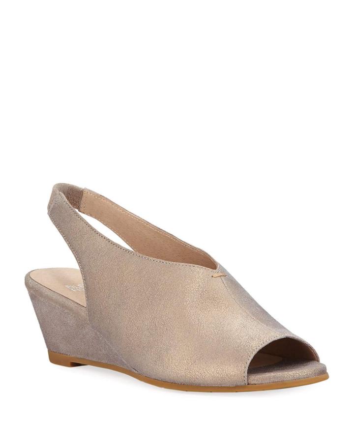 Clay Metallic Leather Slingback Wedge