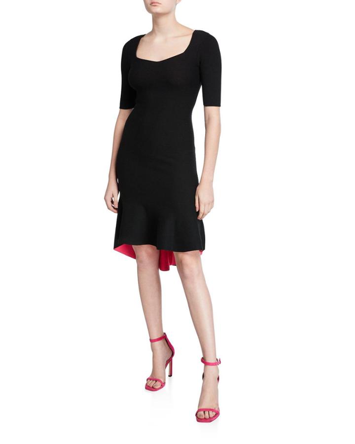 Sweetheart Elbow-sleeve High-low Contrast Dress